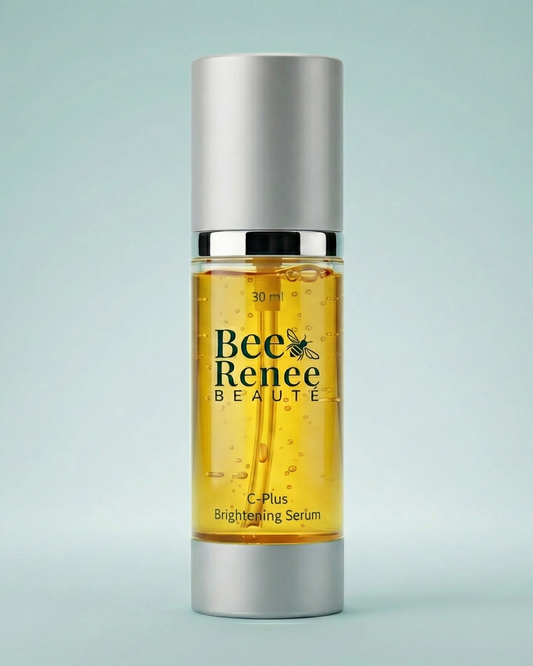 Bee Renee Beaute serum bottle on a light blue background