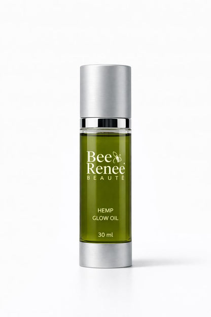 Bottle of Bee Renee Beaute Hemp Glow Oil on a white background