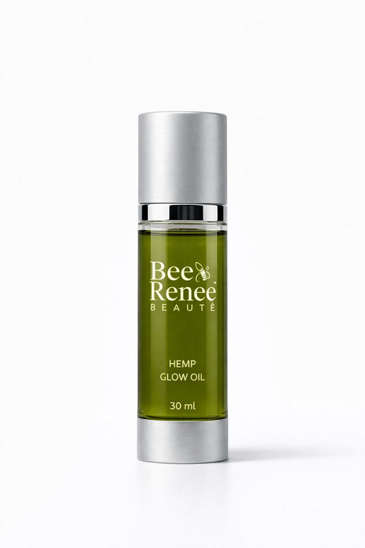 Bottle of Bee Renee Beaute Hemp Glow Oil on a white background